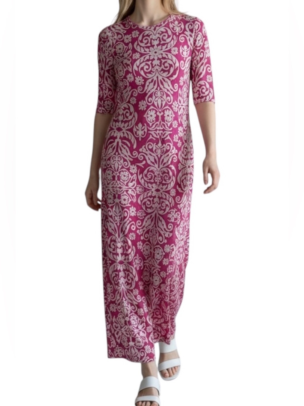 Vince Camuto Pink & Cream Floral Print Maxi Dress Size S Coastal Vacation